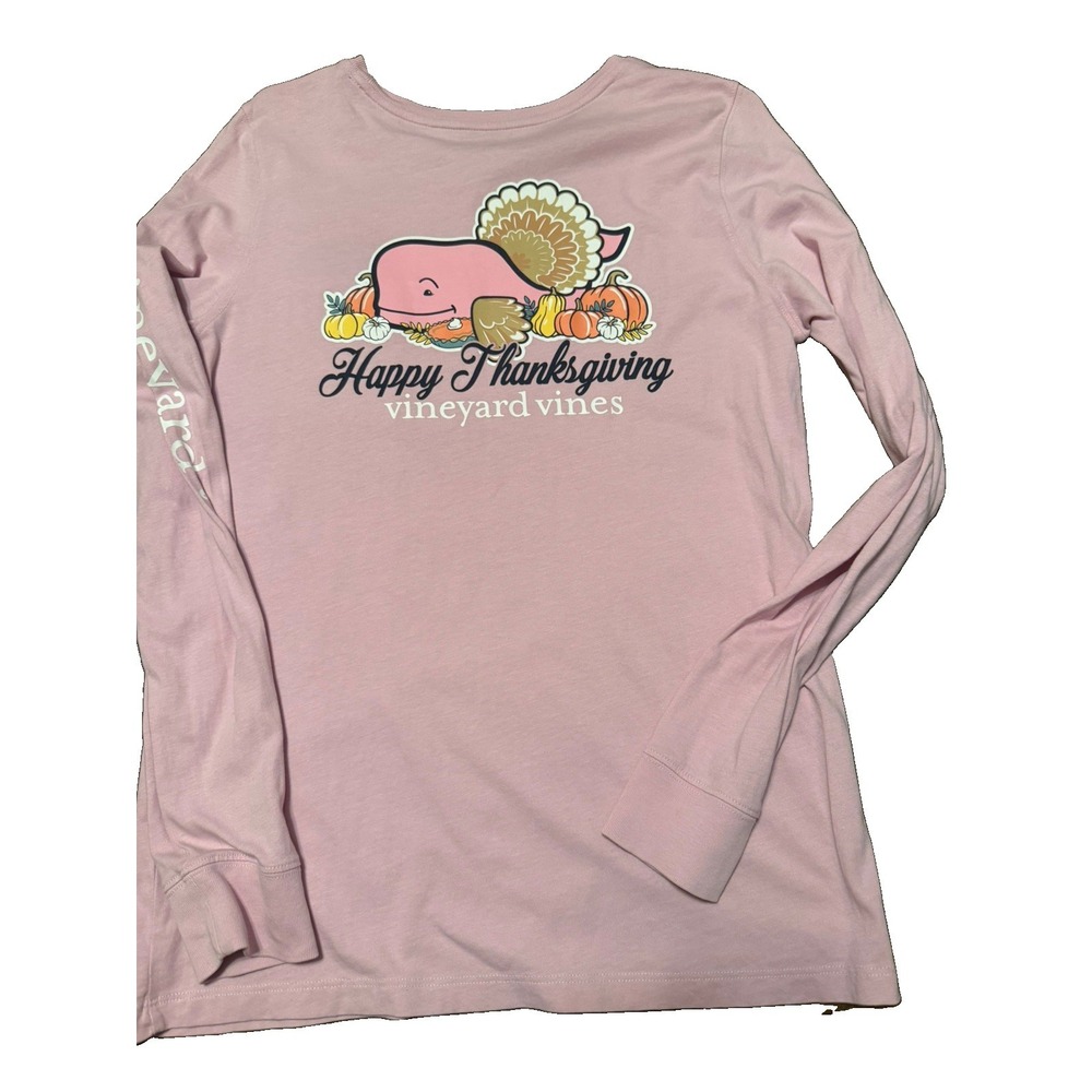 Women's Vineyard Vines Thanksgiving pink whale long sleeve pocket tee - Picture 14 of 14